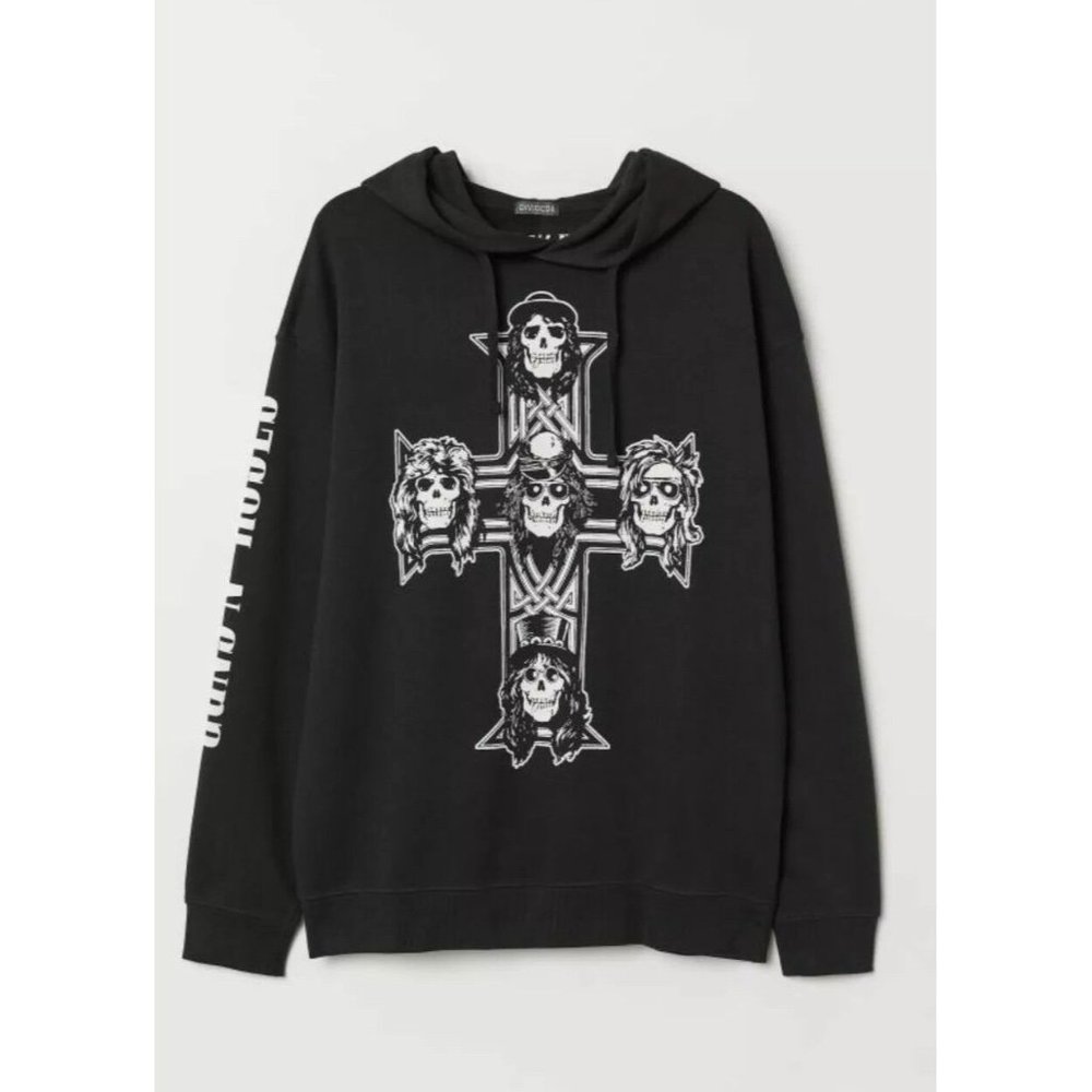 Guns N Roses Printed Black Hoodie Sweatshirt Slash Axel Rose Cross US Unisex XS